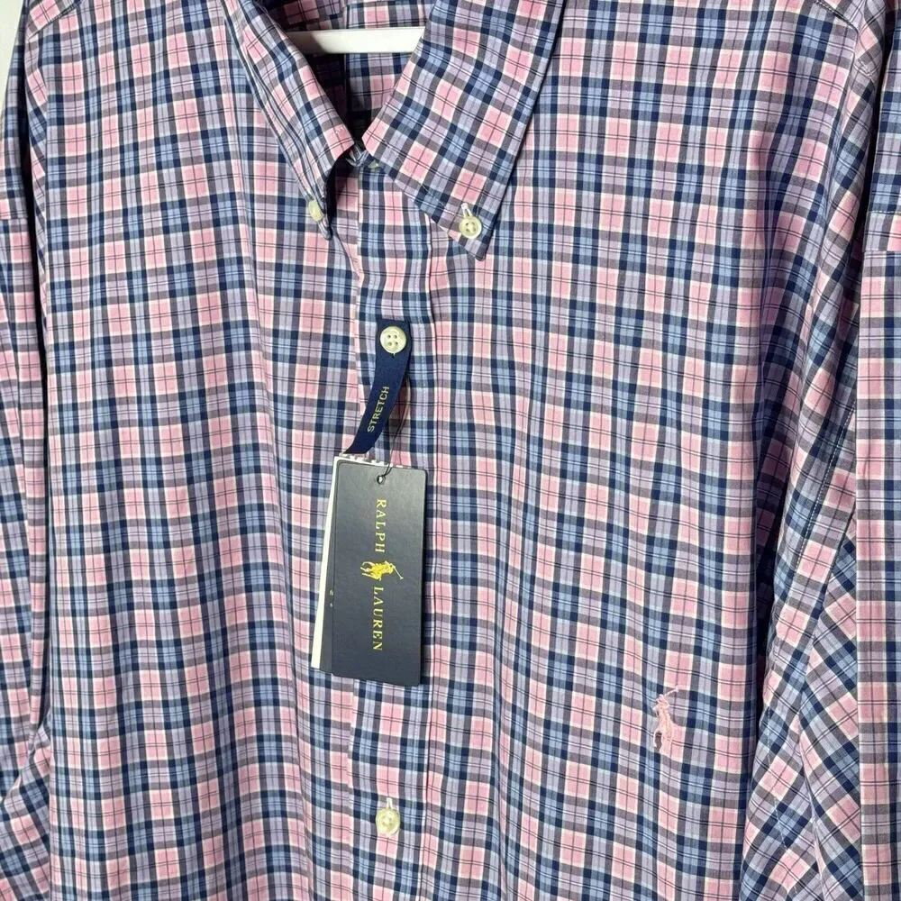 Polo Ralph Lauren Shirt Mens 4XB T Bright Plaid Button Blue Purple Pink New $110